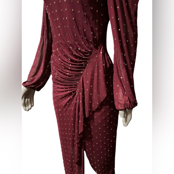 NWT Alex Marie Sz 6 Hazel Beaded Mesh Boat Neck Long Sleeve Dress Asymmetrical - Picture 5 of 10